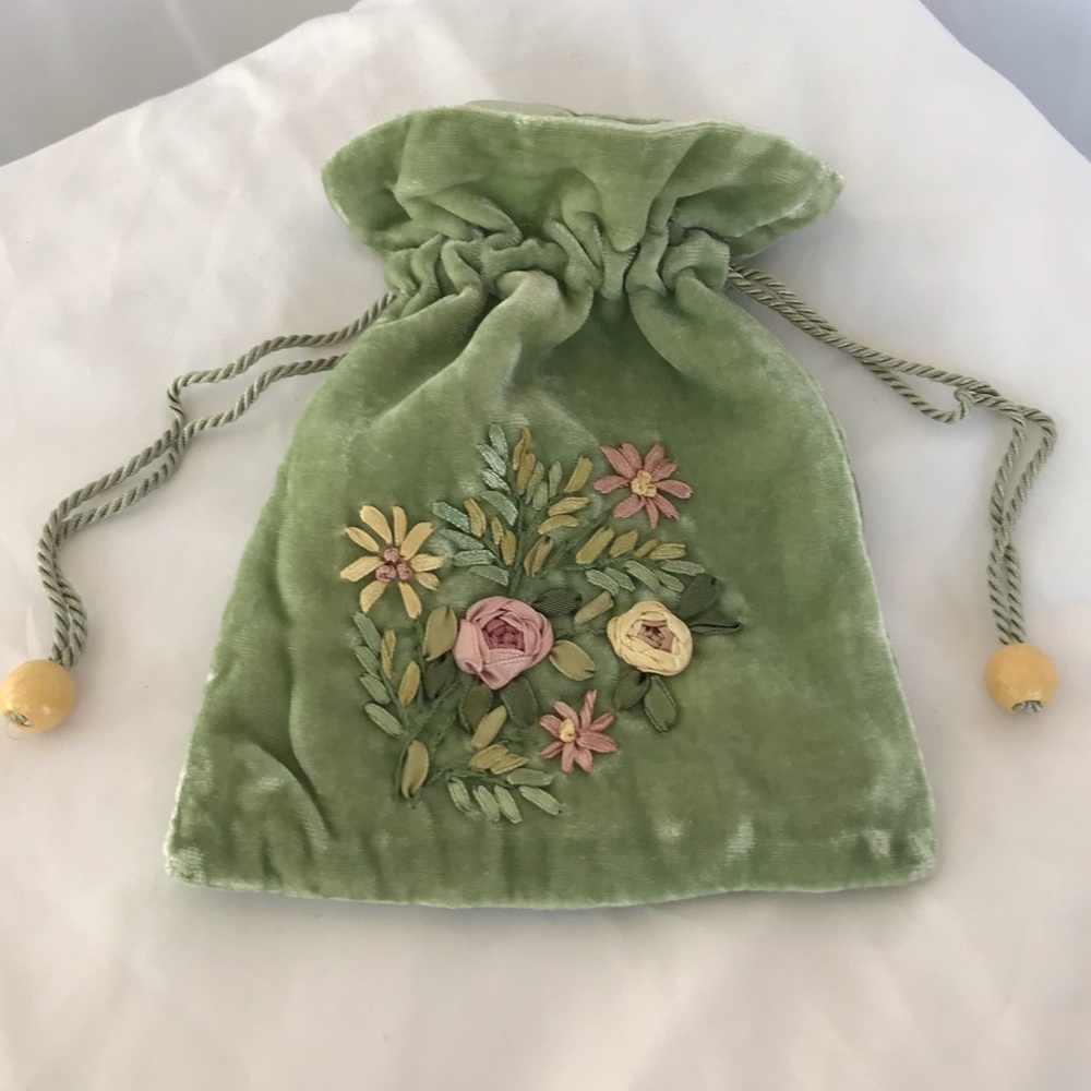 Velvet Embroidered Drawstring Bag